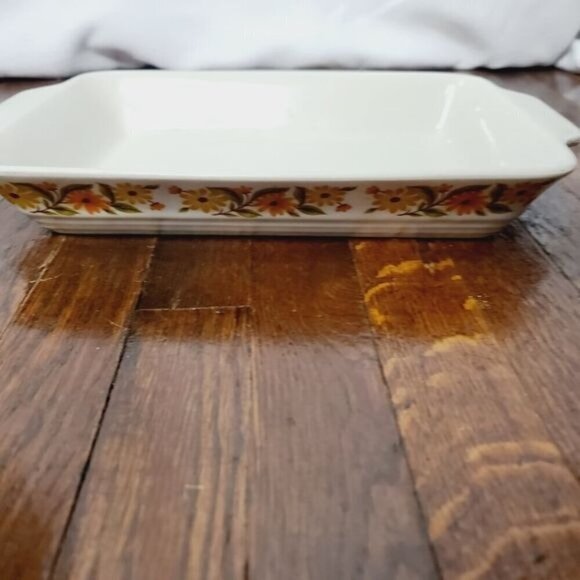 Vintage MCM 1970's Capri Bake Serve n Store Augratin Orange Flower Baking Dish - Picture 3 of 12
